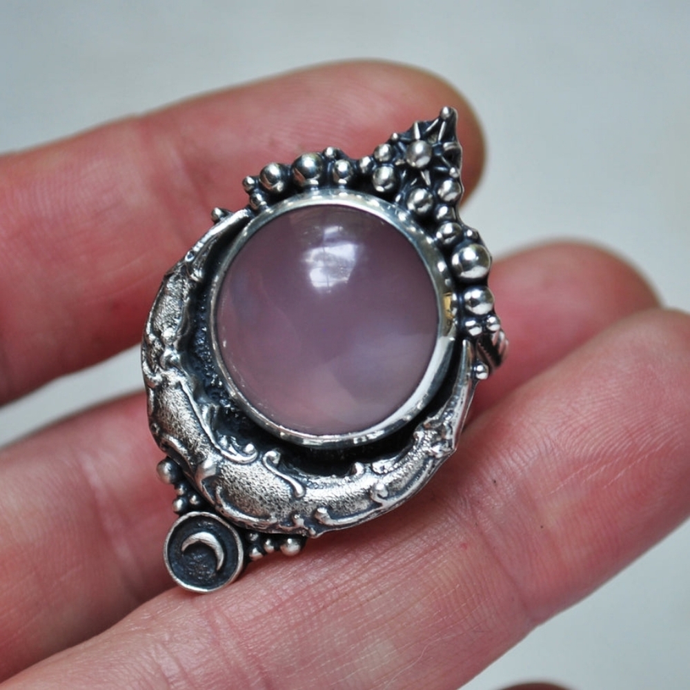 DarkFawn Lunar Dew Purple Chalcedony Ring - Picture 6 of 11